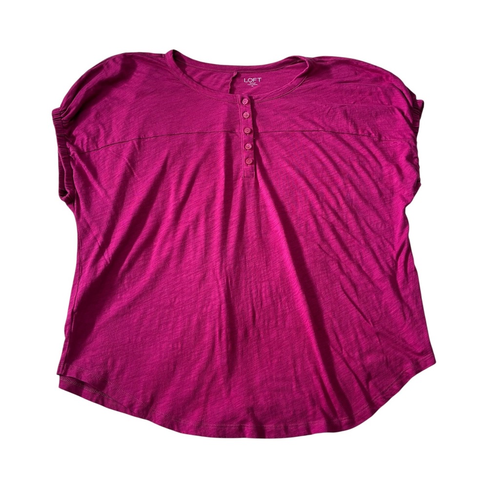 LOFT Outlet Womens Top Blouse Shirt Button Front Short Sleeve Magenta Casual